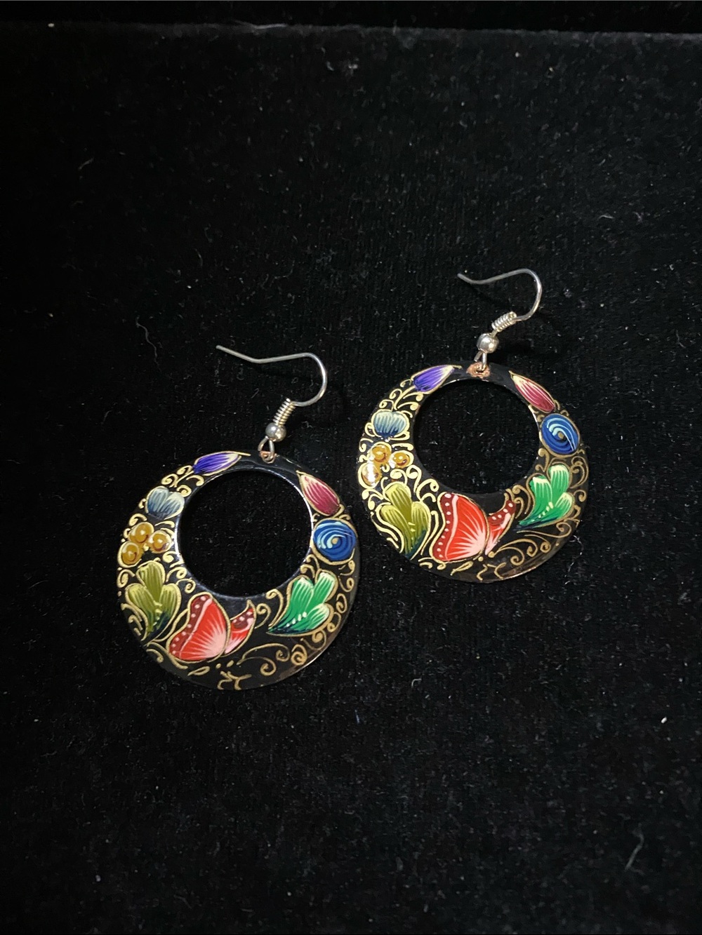 Traditional Hand Painted Mexican Round Butterfly Floral Rainbow Earrings Gift